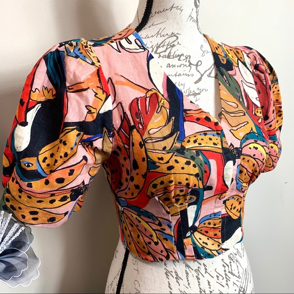 ❗️SOLD❗️Farm Rio Crazy Tucanos Puffed Sleeve Top - Picture 6 of 8